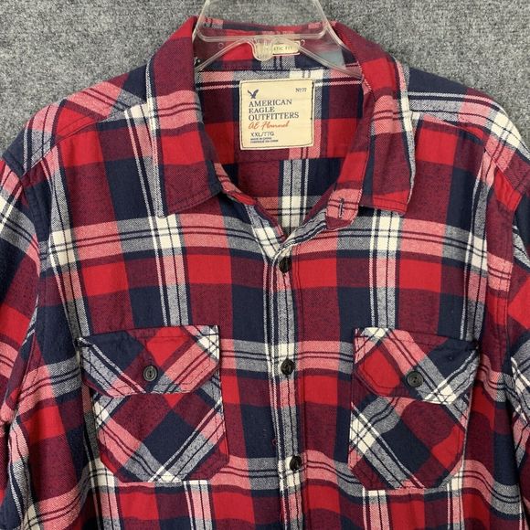 American Eagle Men XXL Athletic Fit Heavy Flannel Shirt  Button Up Warm Cozy - Picture 2 of 14